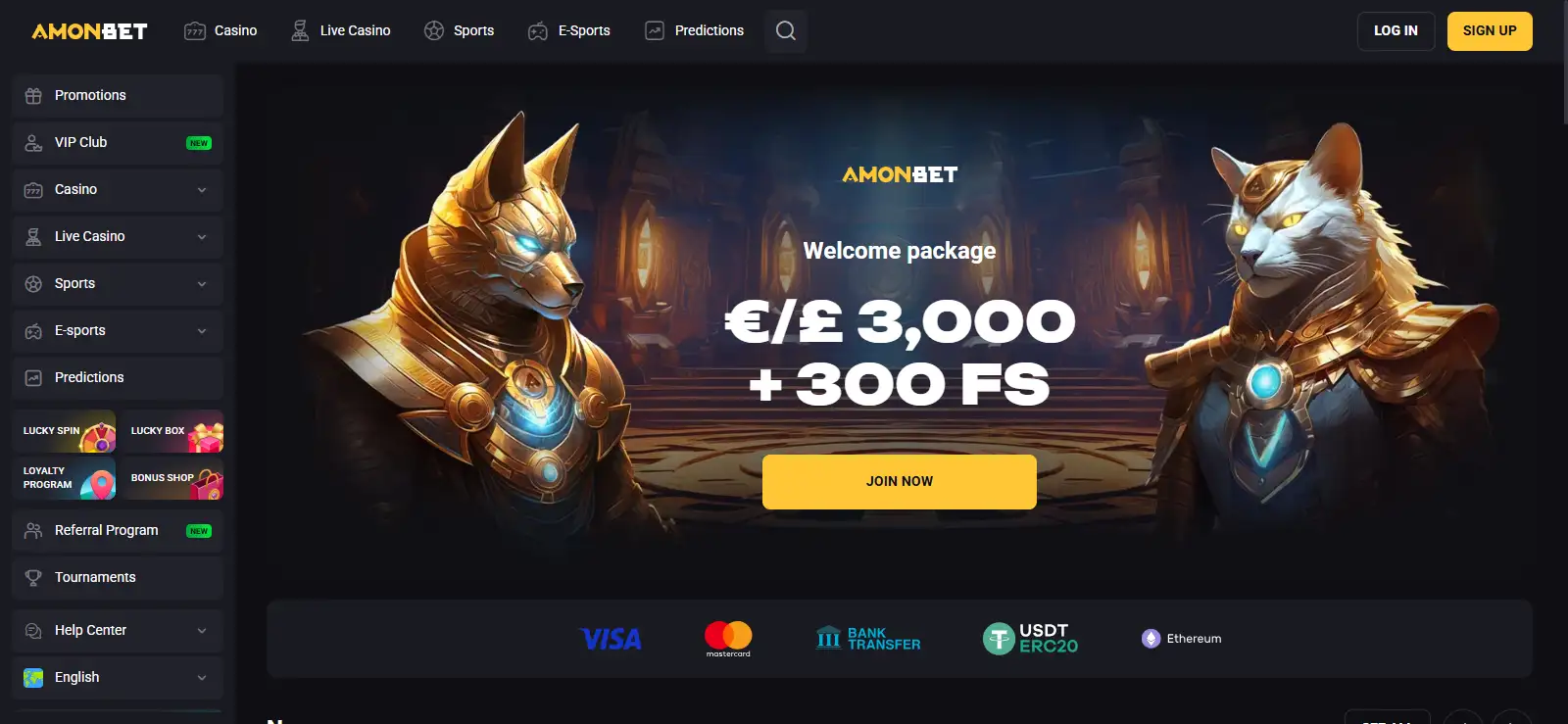 Current Amonbet homepage showing the Amonbet brand and casino navigation